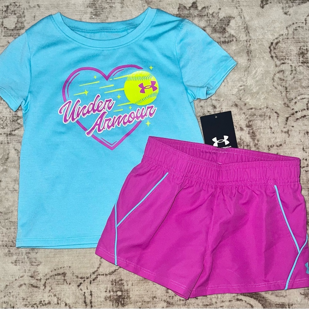 Under Armour Youth Blue Tee and Pink Shorts Set